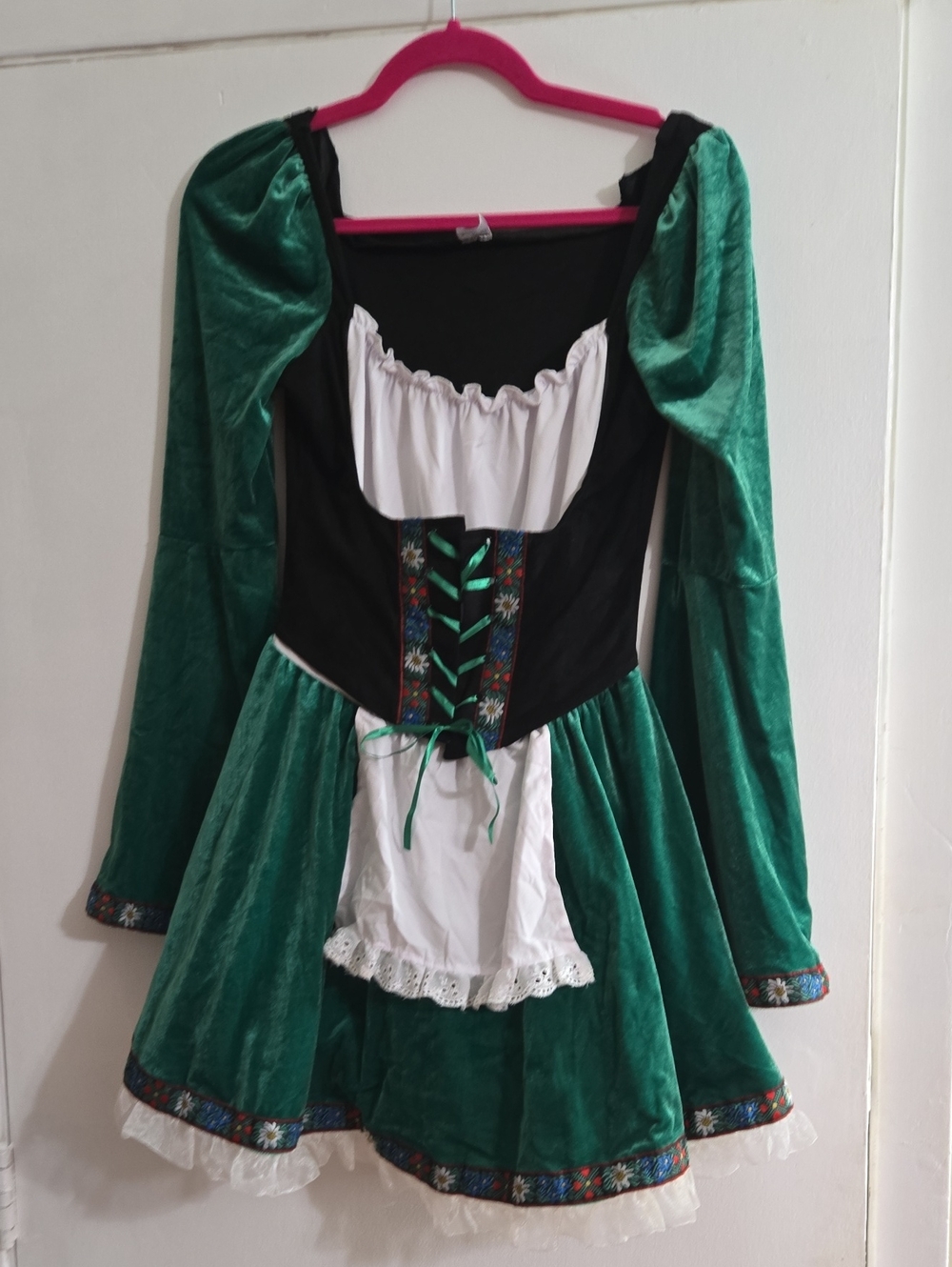 Spirit Green & Black Velvet-Style Octoberfest Beer Waitress Costume Dress Size S